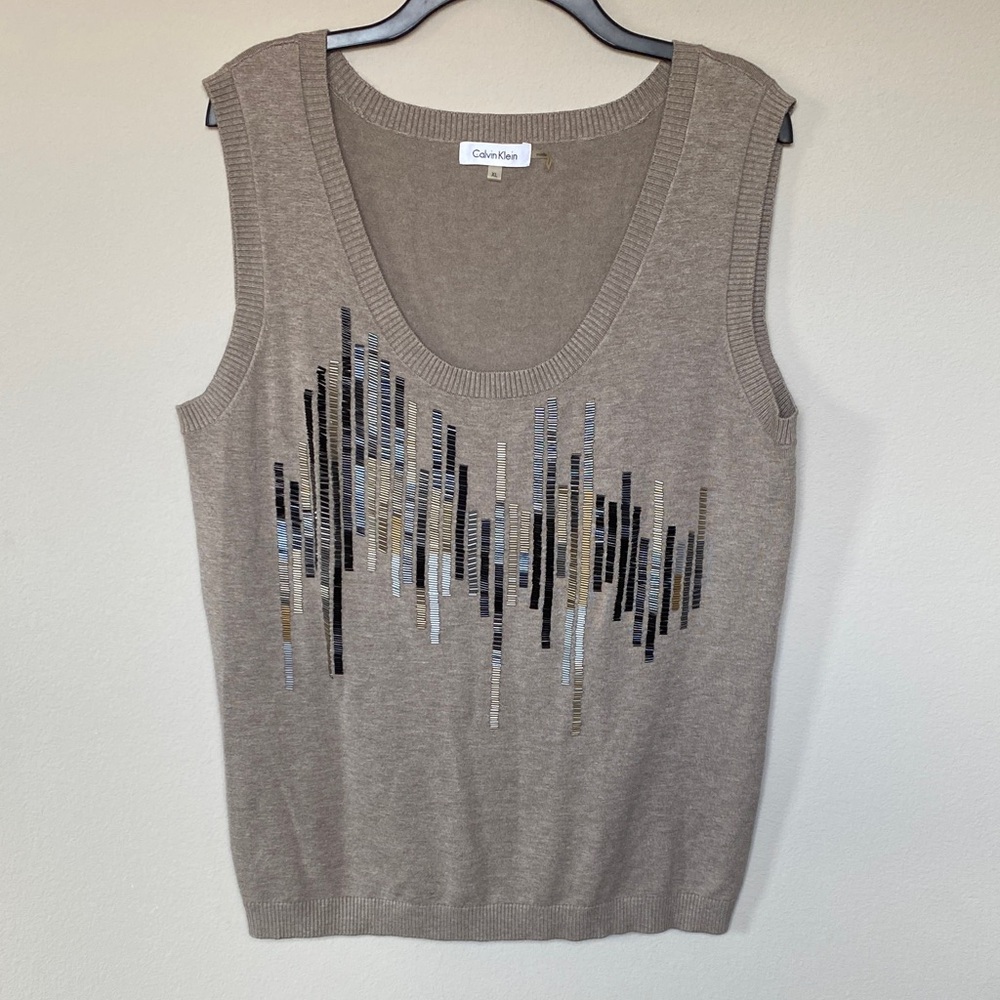 Calvin Klein Taupe Beaded Sweater Vest